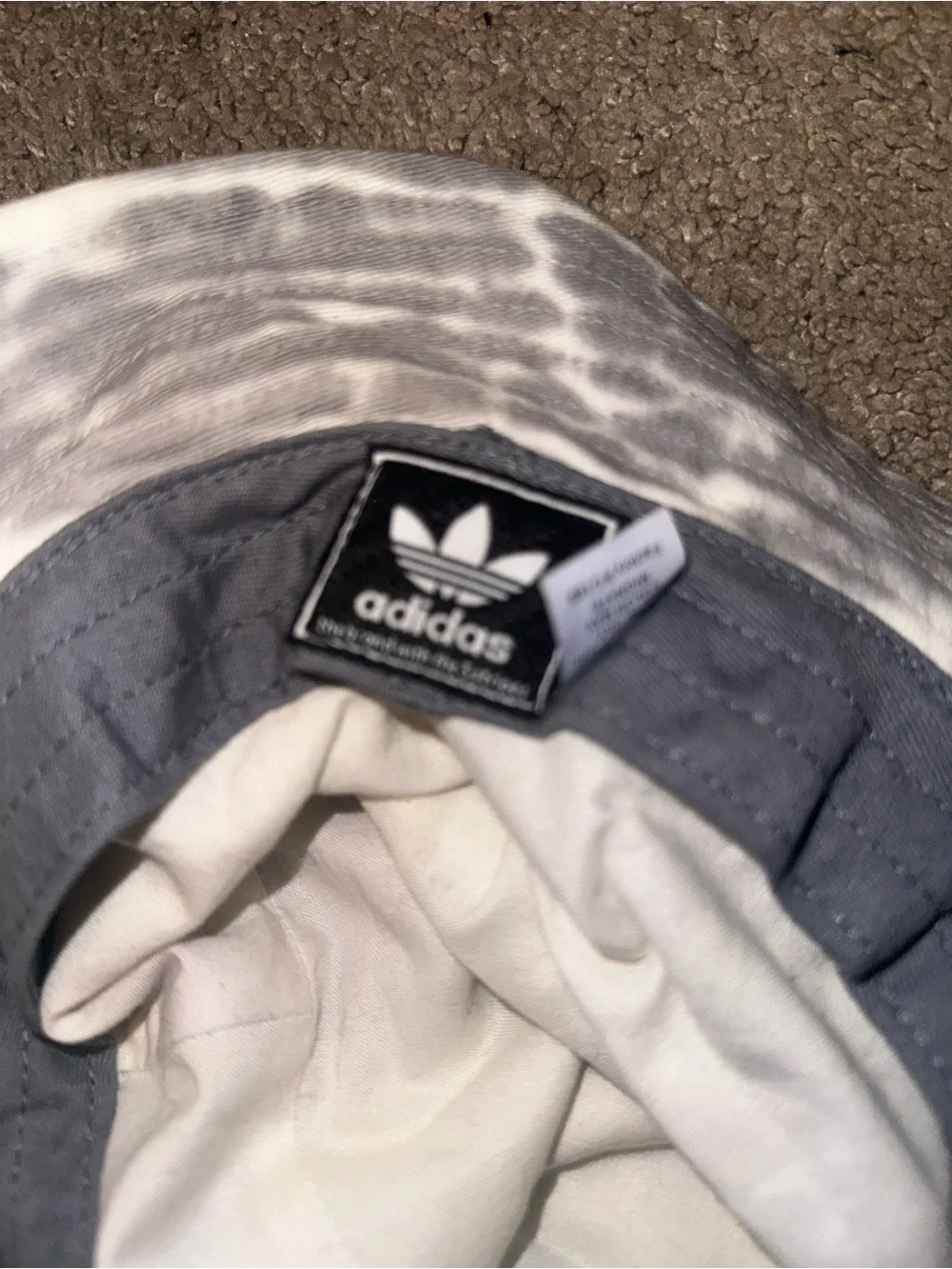 adidas Tie-Dye Trefoil Bucket Hat in White and Gray